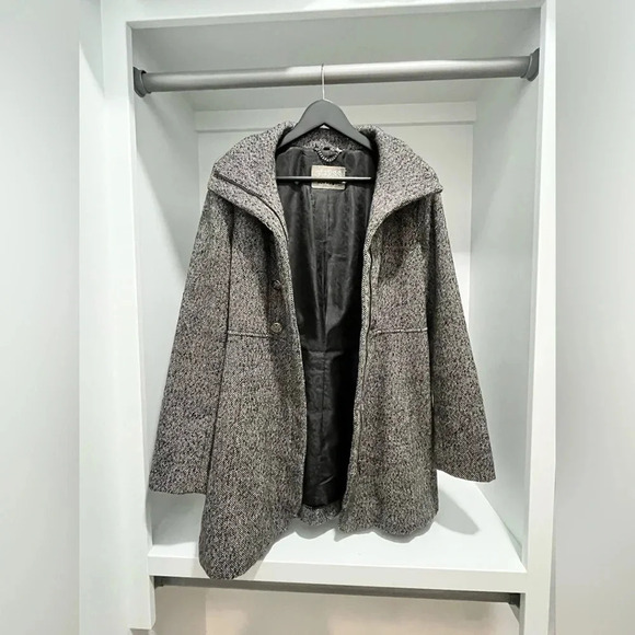 Vintage Guess Los Angeles black & white zip Pea Coat lined wool blend large - Picture 2 of 12